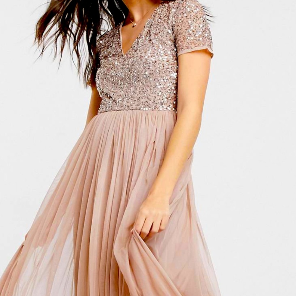 Maya Maxi Bridesmaids Dress (Taupe/Blush)
